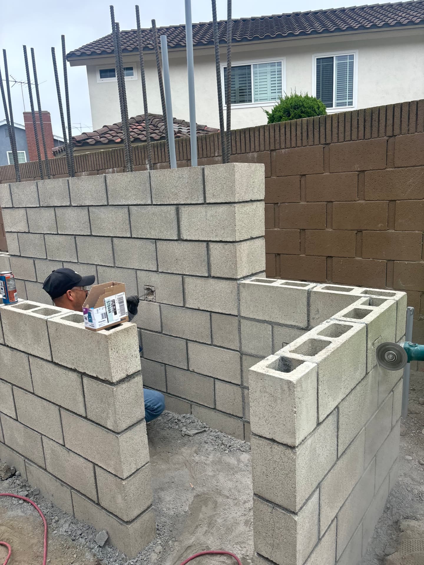 Block wall conduit stub outs in progress
