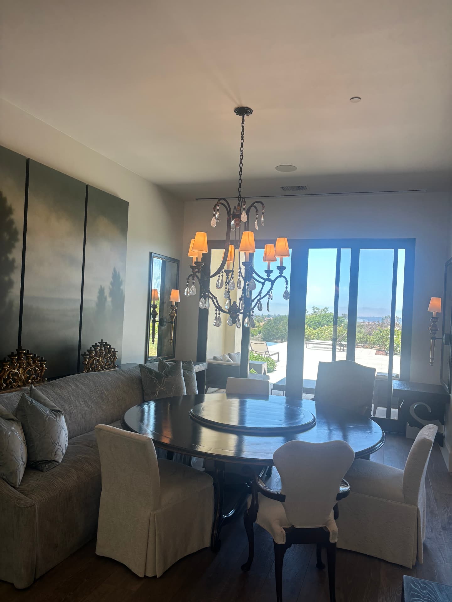 Dining room crystal chandelier installation